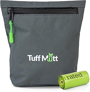 Dog Poop Bag Holder with Dispenser, Pouch Holds Full Dog Waste Bags, Odor Blocking Activated Carbon Lining, Water Resistant Fabric for Easy Cleaning, Adjustable Waist Belt, Includes Earth Rated Roll