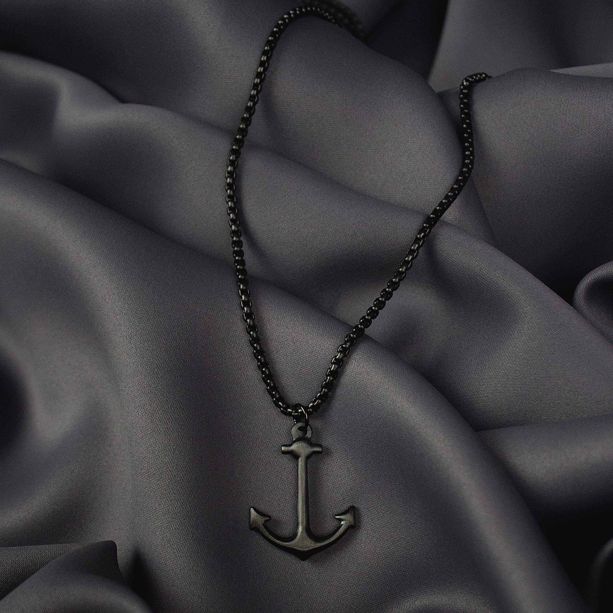 Akitsune Portus Anhänger inkl. 70cm Kette | Halskette Hafen anker Nautisch Maritim Damen Herren Edelstahl