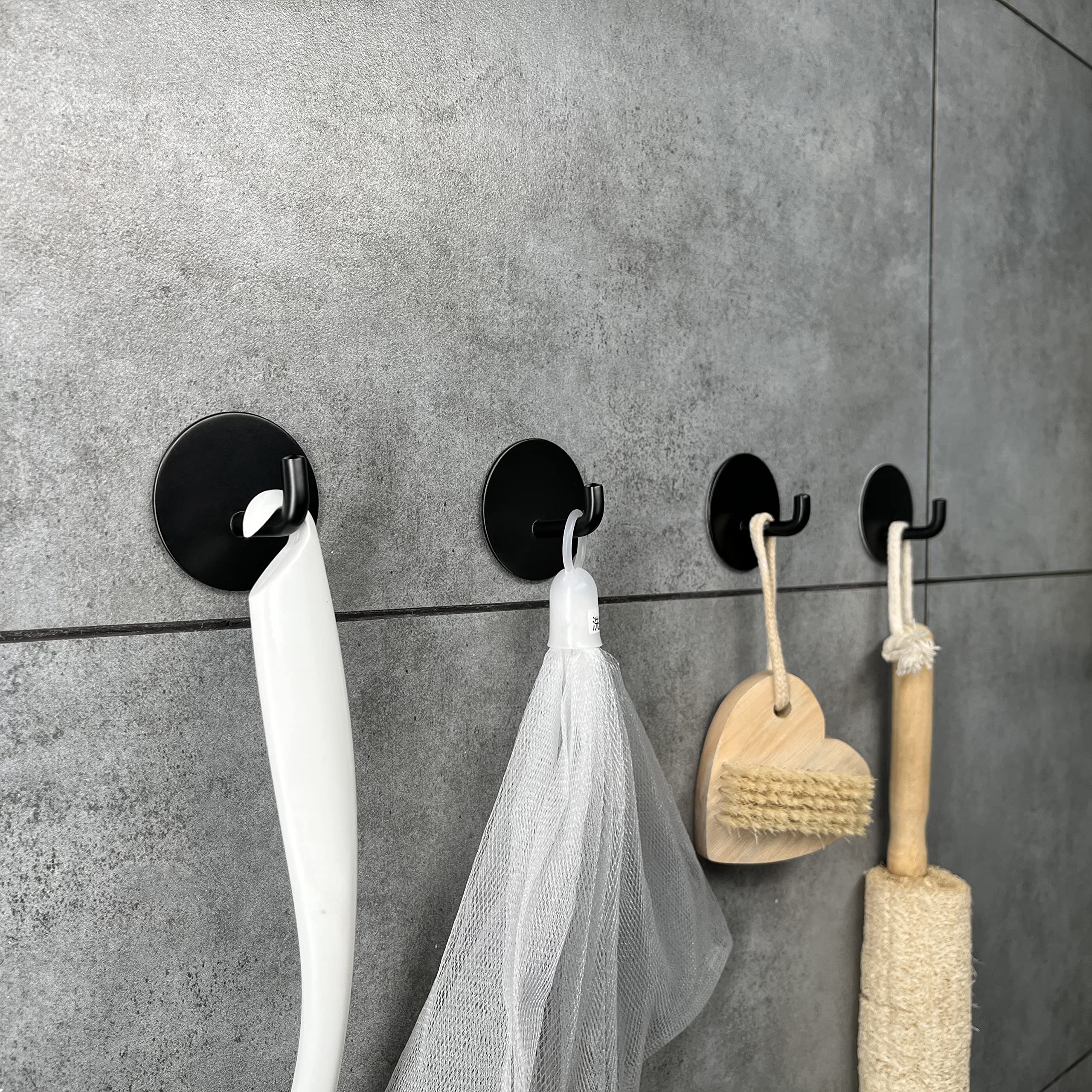 8 Piezas Gancho adhesivo impermeable, Gancho de toalla de acero inoxidable 304 para cocina, baño, inodoro.(8 Piezas Negro Redondo)