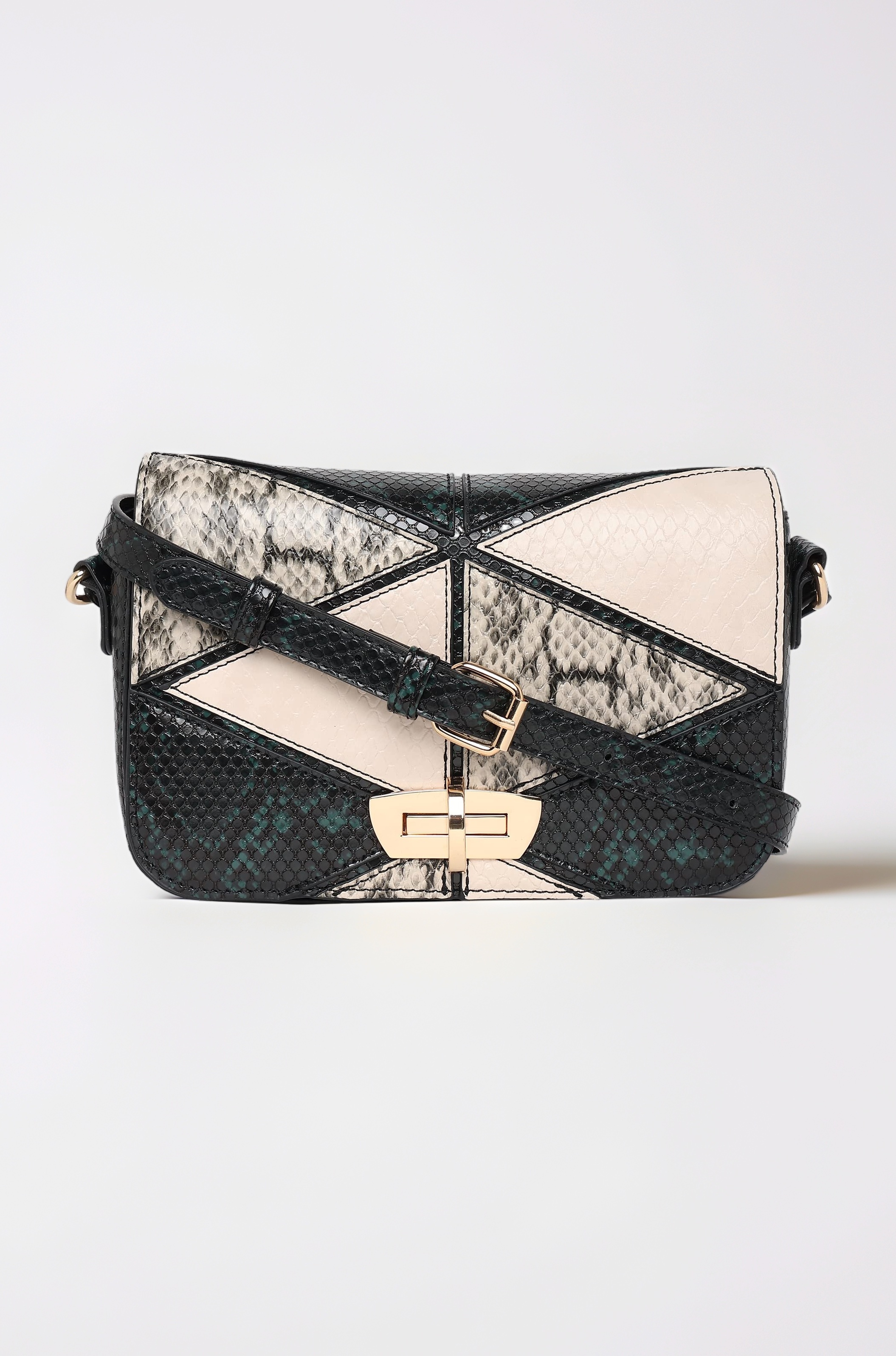 London Women'sBlack Faux Leather Black & White Patchwork Snake Sling Bag| Crossbody Bag for Girls for Everyday Use, Parties, Functions, College & Office