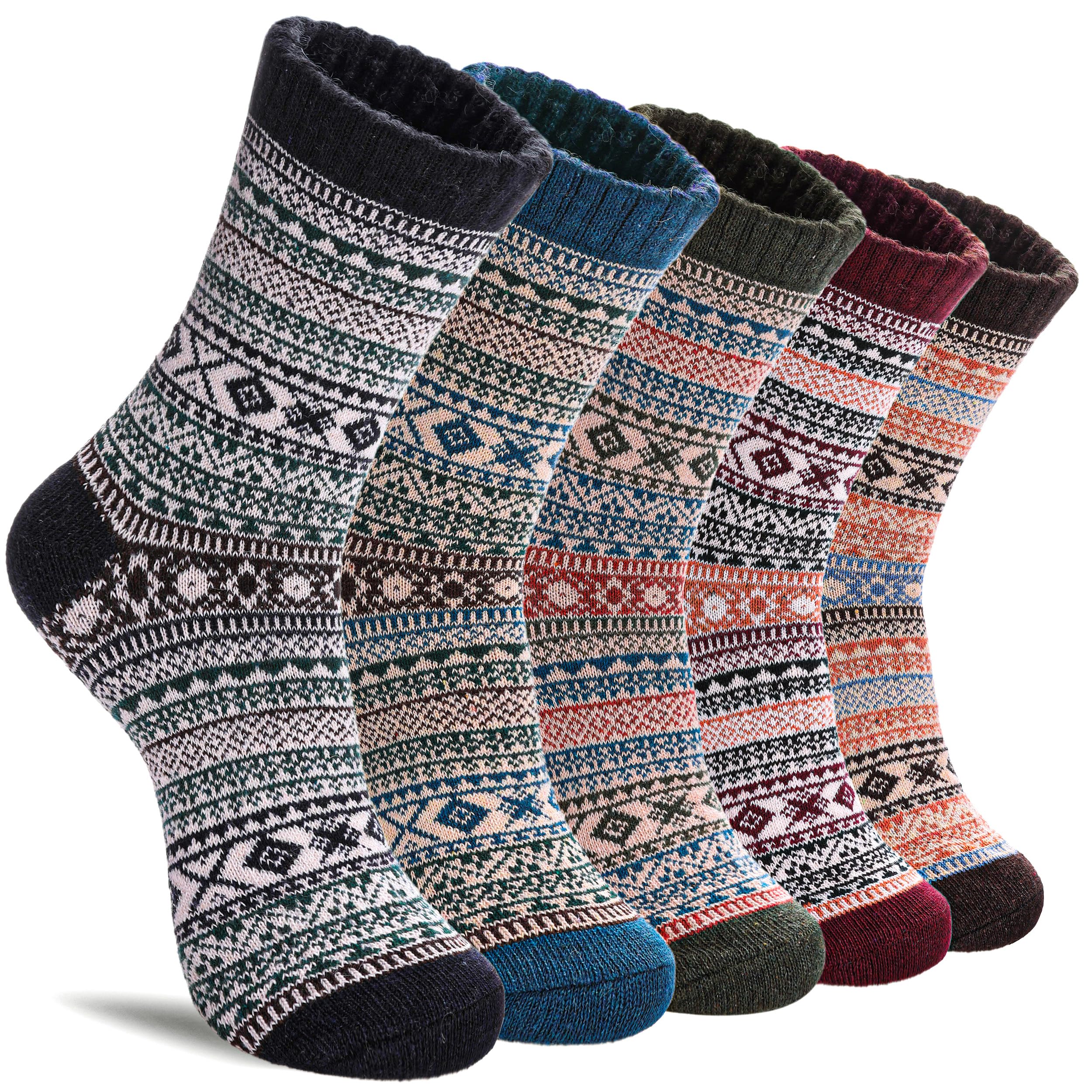 mqelong Womens 5 Pairs Soft Thick Comfort Casual Cotton Warm Wool Crew Winter Socks-picture-53