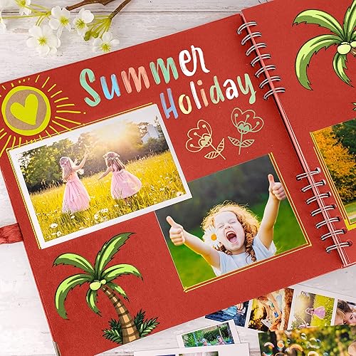 Vista 202 de Bstorify Álbum de recortes de 10 x 10 pulgadas, 70 páginas, protectores de esquina de papel kraft grueso negro, cierre de cinta, ideal para tus