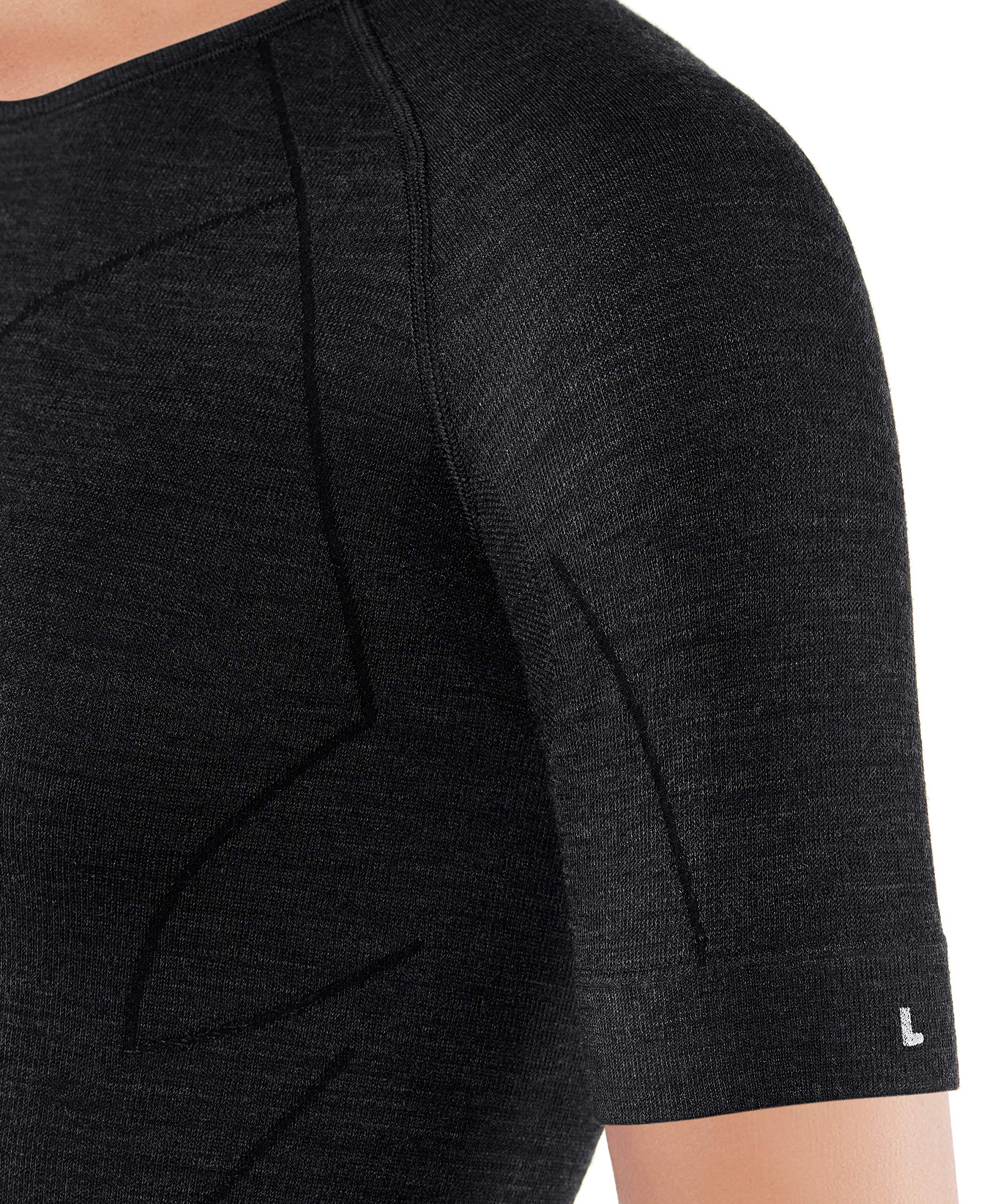 FALKE Damen Wool Tech. Funktionsshirt Kurzarmshirt Wolle Schwarz Grau Atmungsaktive Unterwäsche zum Sport sehr warm schnelltrocknend für kalte bis sehr kalte Temperaturen 1 Stück