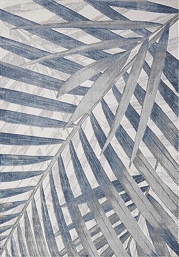 Miniatura 2 de Abani Nova Collection - Alfombra de 8 pies 11 pulgadas x 12 pies, diseño floral de hoja de palma, color azul, gris y beige, alfombra de estilo