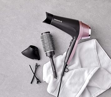 Remington Curl & Straight Confidence, 2-in-1 Straightening and Curling Dryer, Ionic, 2200 W, 2 Concentrators, 1 Diffuser and Barrel Brush, 3 Temperatures, 2 Speed, Black and Pink, D5707