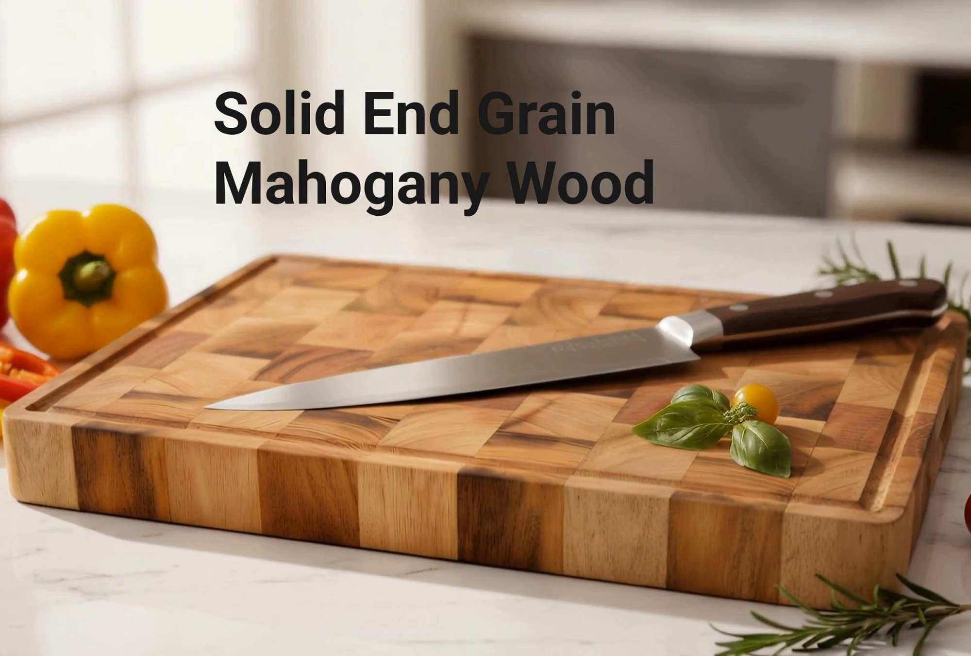 Tabla de Cortar de Madera de Acacia con Mango, Pieza Única sin Uniones, 40 x 24 cm | Reversible, amigable con cuchillos para cortar, picar, tallar, preparar, servir y charcutería miniatura 7