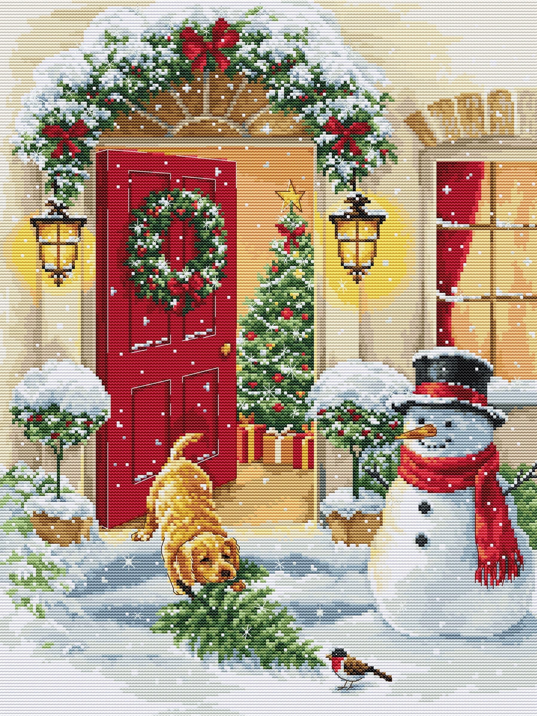 Luca-S Puppy Joy Cross Stitch Kit Bu5097, Counted Cross Stitch Kit For Adults, Needlecraft And Embroidery Kit