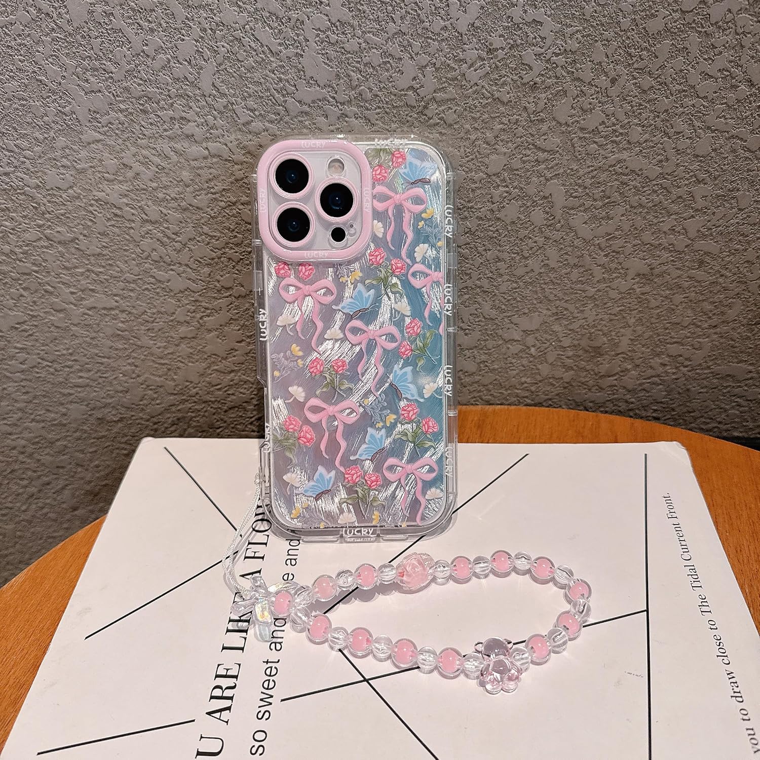 for iPhone 16 Case, Pink Bow Pattern Design,Glitter Sparkling Laser Case,2-in-1 with Beaded Wrist Strap,Soft TPU Frame, Shockproof and Anti-Shock, Suitable for Women & Girls - Image 6