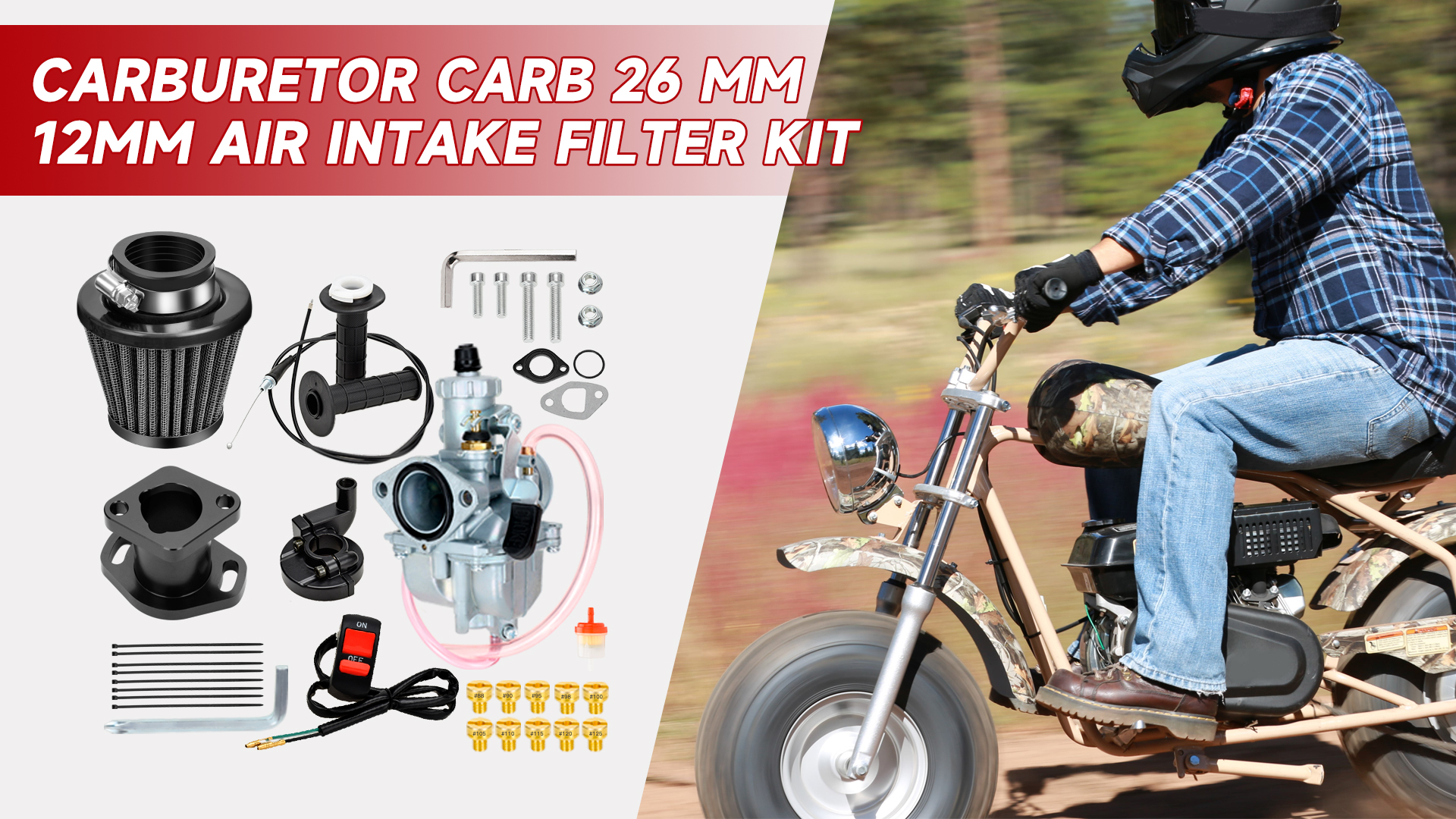 FVRITO Mini Bike 212cc Carburetor Throttle Cable Assembly Jets Kit for Predator 212 196cc 224cc Coleman CT200U BT200X CT200U-EX RB200 Baja Warrior MB200 Axis M200 KT196 Go Kart Performance Parts