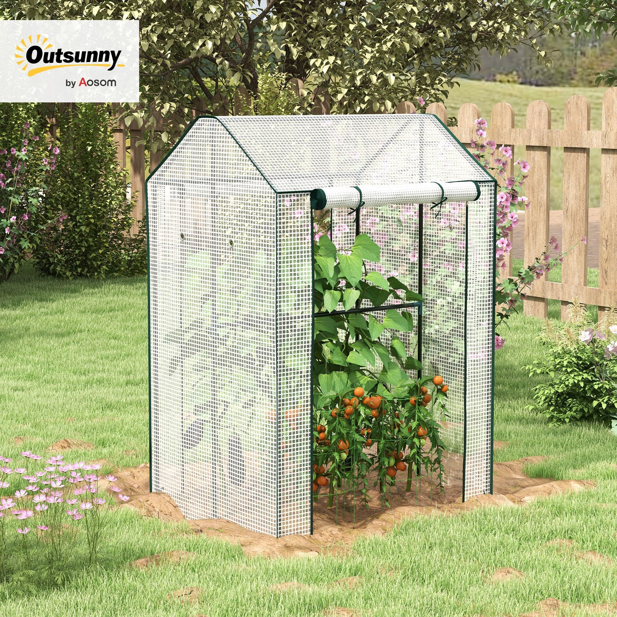 Outsunny Serra da Giardino con Copertura in PE, Serra a Casetta a 2 Zone con Porte Avvolgibili e Prese d'Aria per Orto e Balcone, 100x80x150cm