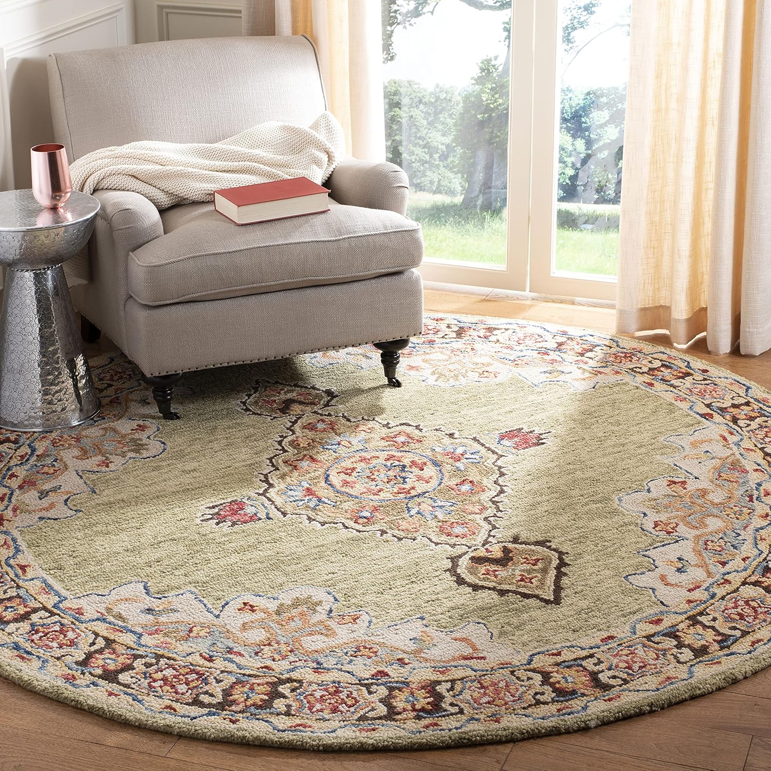 SAFAVIEH Aspen Collection Area Rug - 3' Round, Sage & Brown, Handmade Boho Medallion Wool, Ideal for High Traffic Areas in Living Room, Bedroom (APN506A)