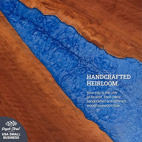 Miniatura 5 de Paper Street - Bandeja grande de epoxi azul y palisandro con asas de metal negro, 4 posavasos de epoxi decorativos, bandeja cuadrada de 23 x 23 x 2