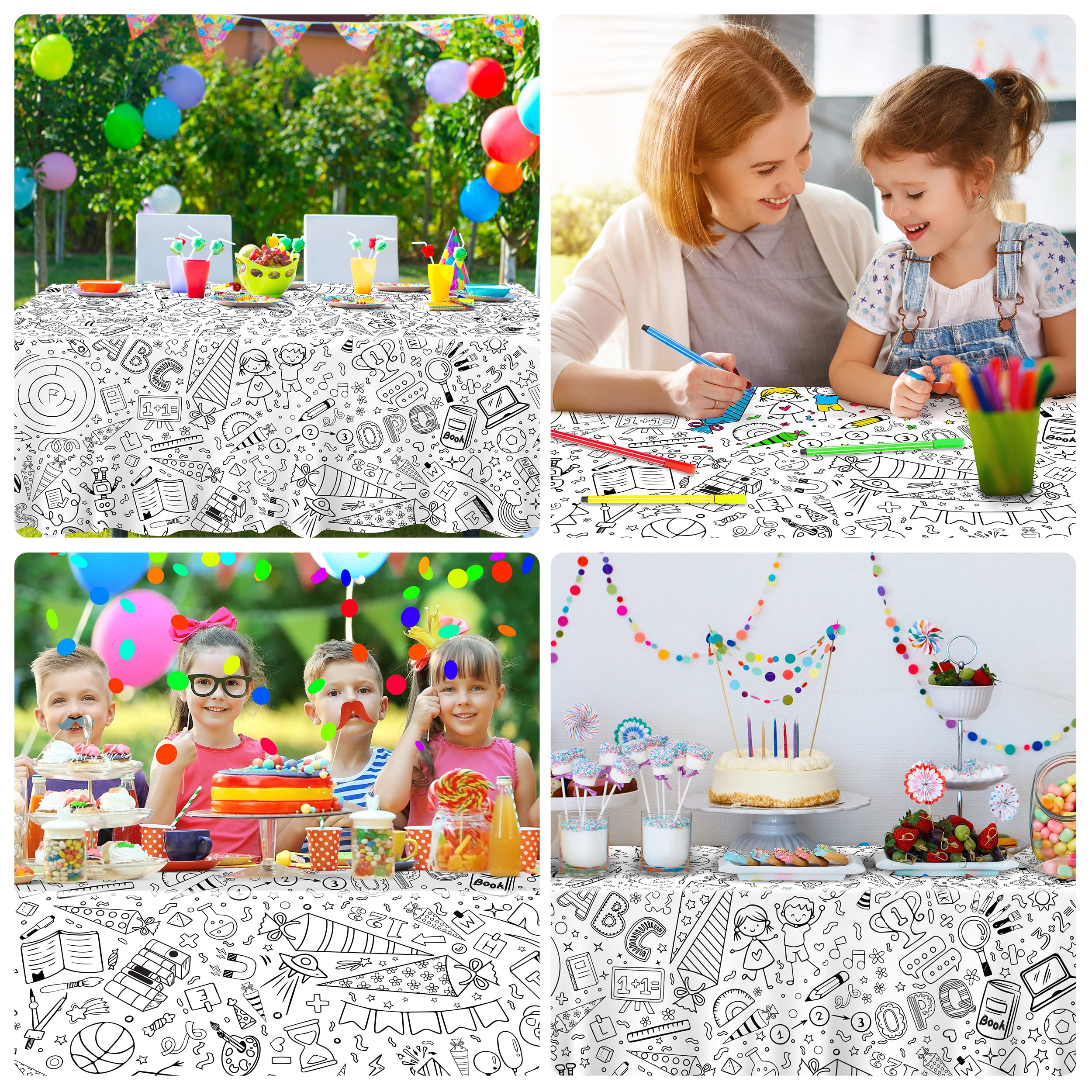 Nappe à Colorier Pour Enfants - 183x76 Cm - Résistante à L'Eau Et à L'Huile - Motifs Créatifs Pour Fêtes