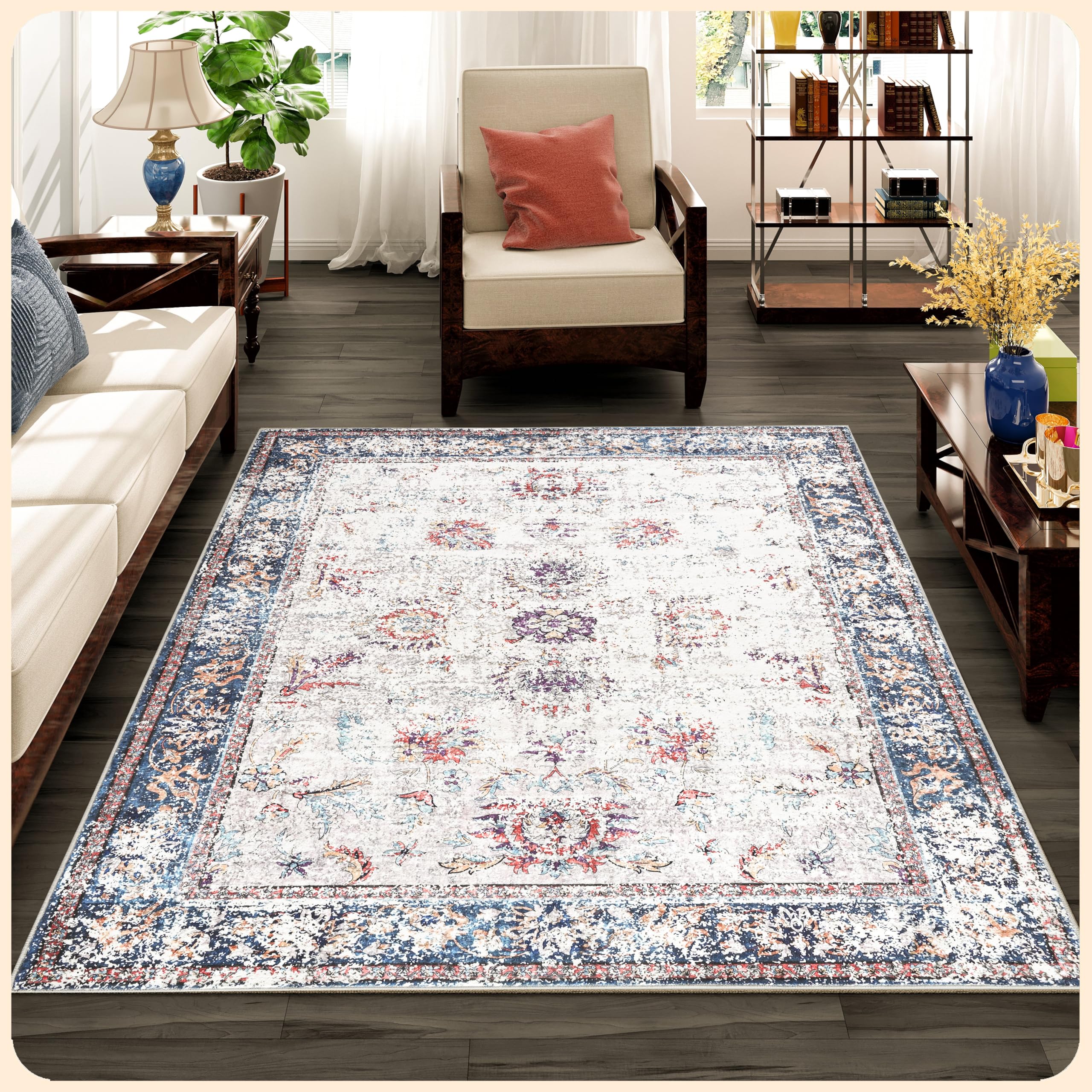 Istana Area Rug for Living Room - Colorful Rugs - Kid & Pet Friendly Living Room Carpets - Non Shedding Rugs 5x7 Boho - Foldable Colorful Area Rugs - Eco-Friendly 5x7 Rug Washable