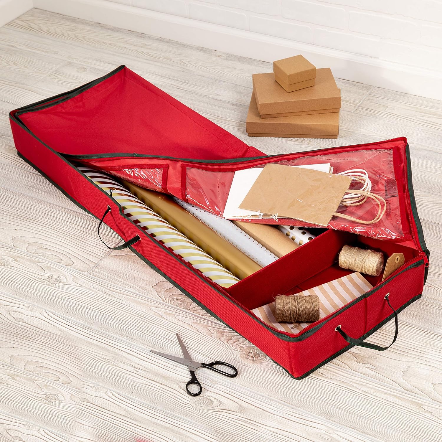Large Red Fabric Under Bed Wrapping Paper Organizer