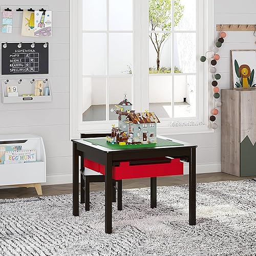 Miniatura 10 de UTEX - Mesa de juegos 2 en 1 para niños con cajones de almacenamiento y base para legos integrada.