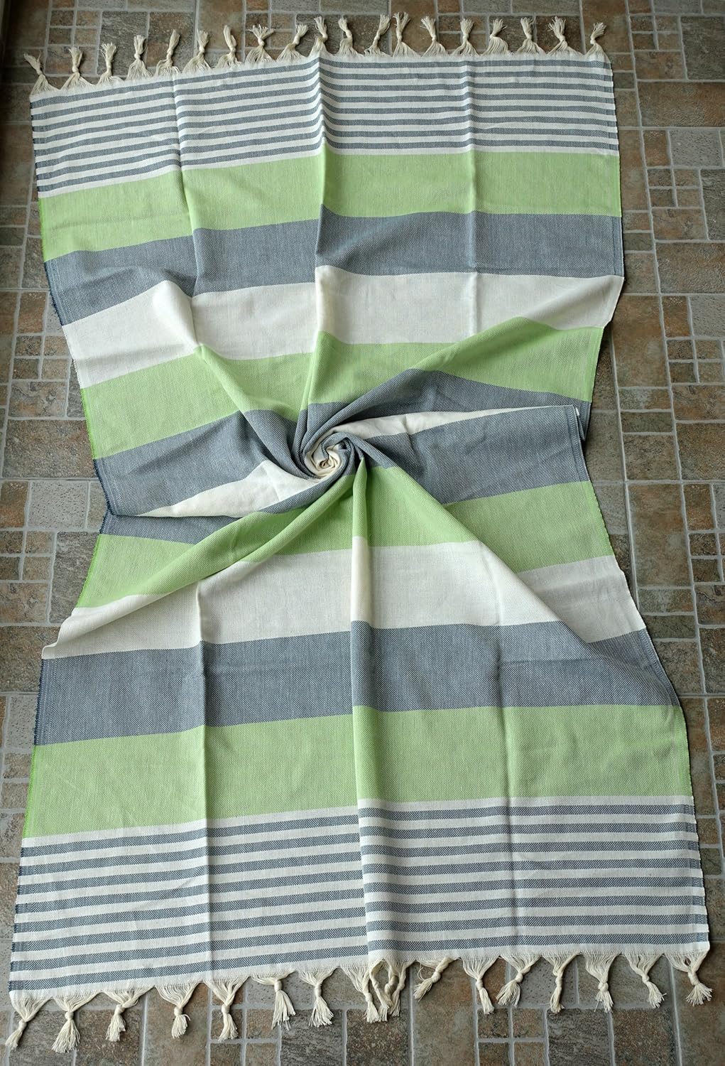 Dandelion - Palette Pattern - 100% Naturally-Dyed Cotton Turkish Towel Peshtemal - 71x39 Inches - Olive Green & Pistachio Green