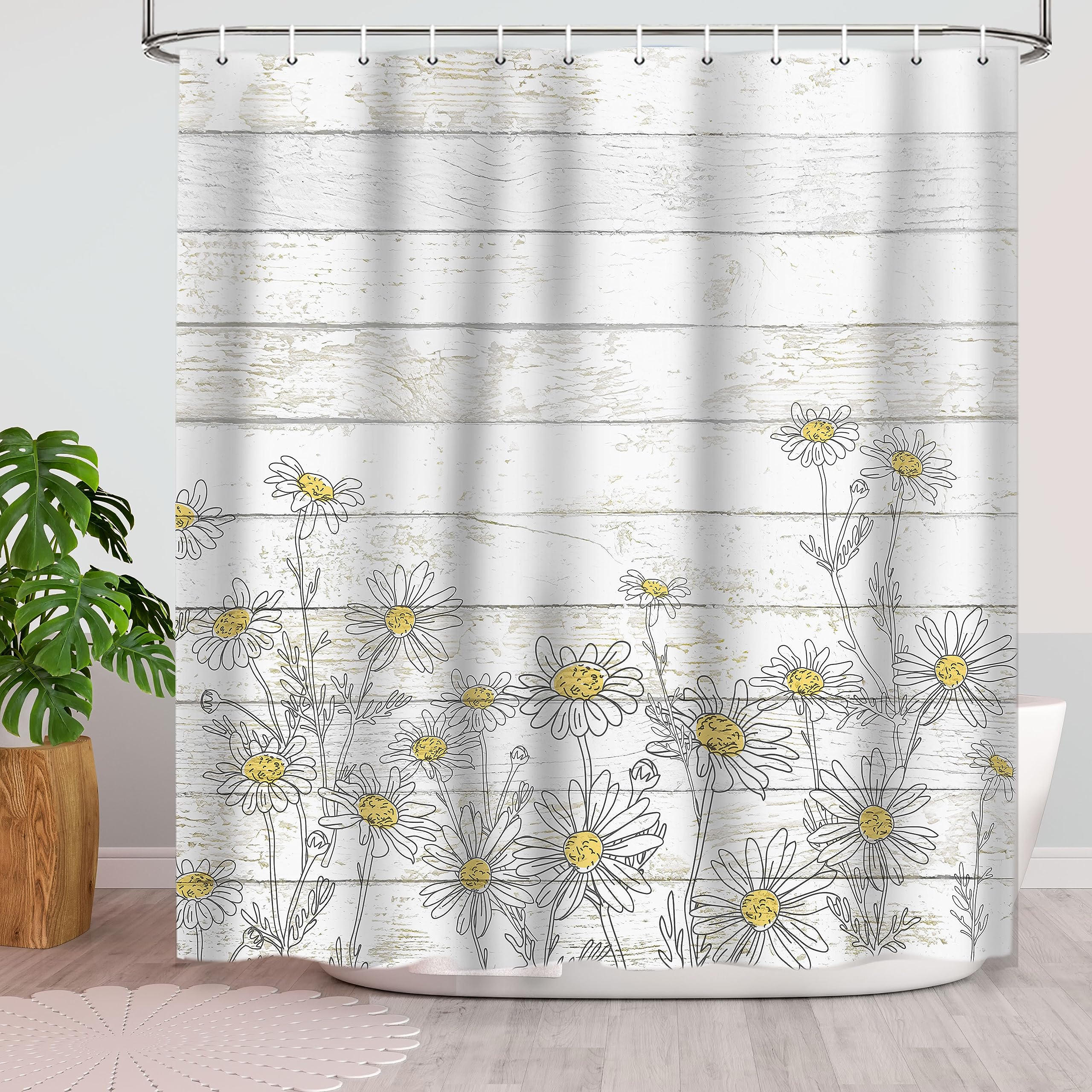 Lacoiime Daisy Shower Curtain, Retro Daisy Shower Curtains for Bathroom Rustic Farmhouse Floral Bathroom Decor Cute Cloth Bathroom Accessories