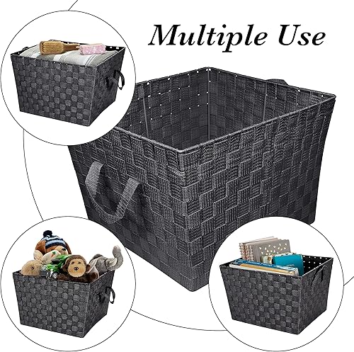 Miniatura 2 de Simplify Bolso grande con correa tejida Cesta de almacenamiento decorativa 2 asas Organización Armario Dormitorio Baño Guardería Accesorios