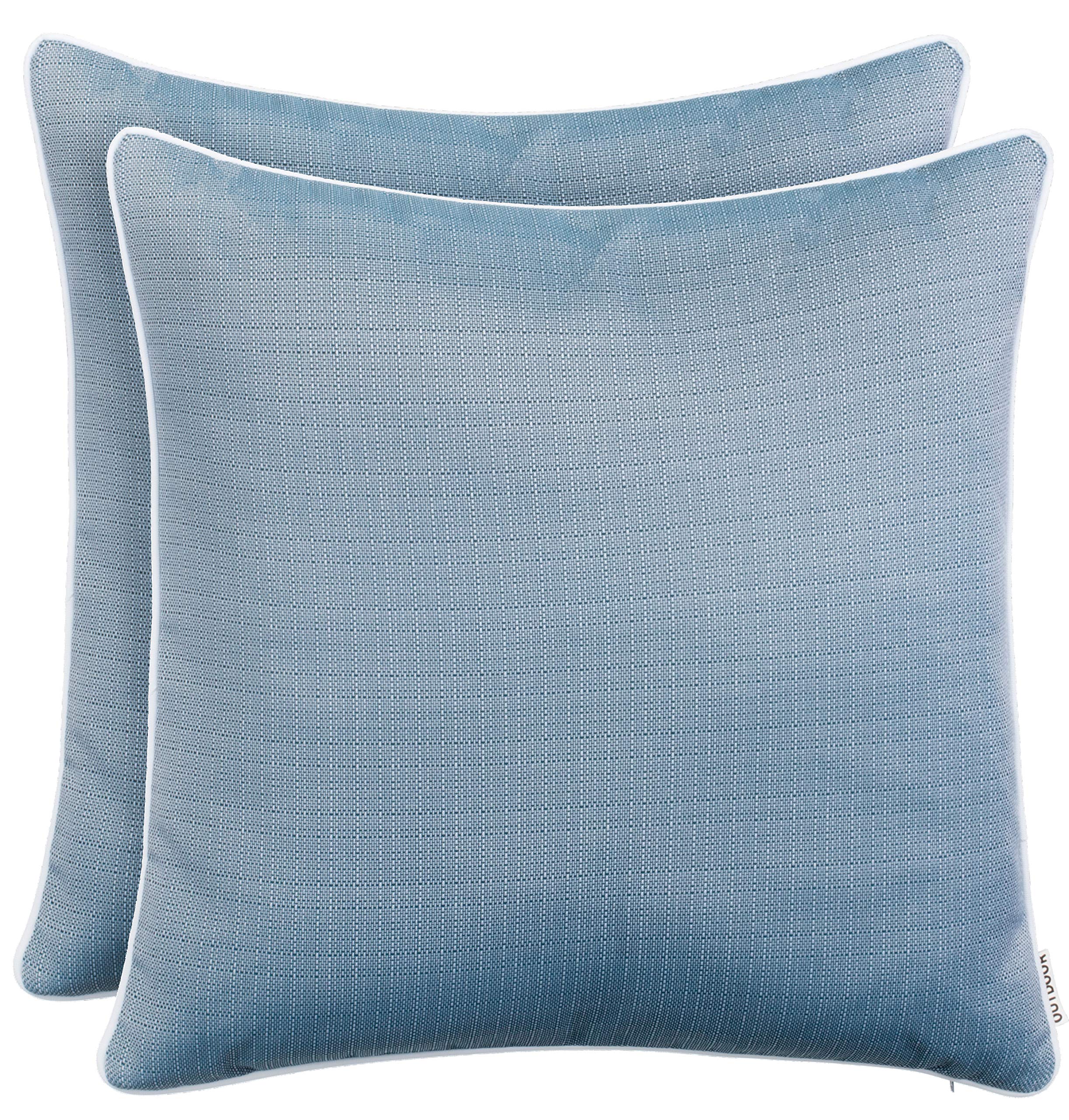 Coussins d'extérieur 45x45 cm Imperméables Lin Passepoil Bleu Lot de 2