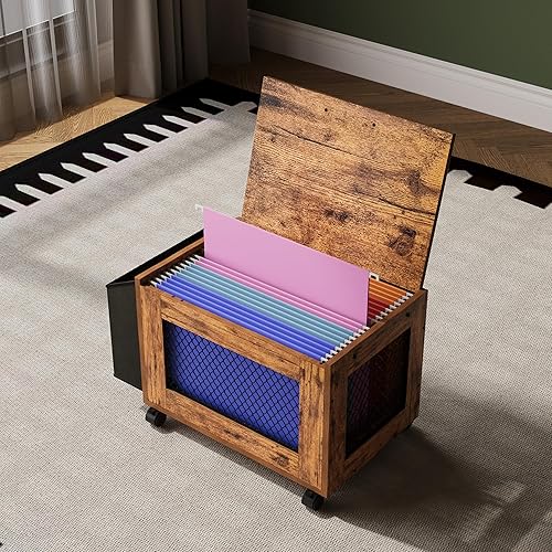 Miniatura 4 de Carro de archivador rodante, archivador pequeño debajo del escritorio, caja organizadora de archivos colgante con tapa, bolsillo lateral para tamaño