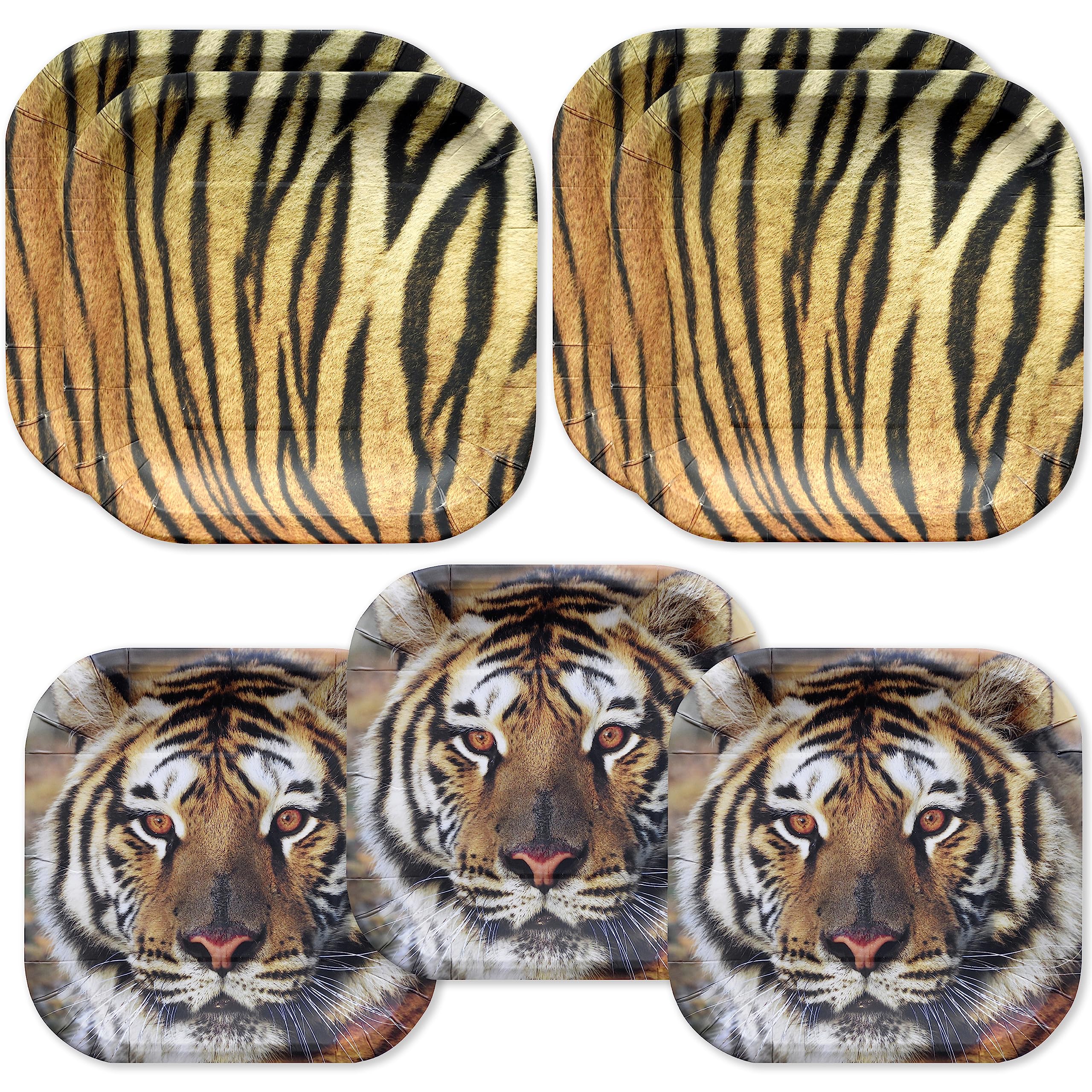Havercamp Tiger Theme Party Pack for 24 Guests! Photo-Realistic Tiger Supplies for a Roaring Good Birthday, Football, or any Big Cat Event! Includes 24 Dinner Plates & 24 Side Plates