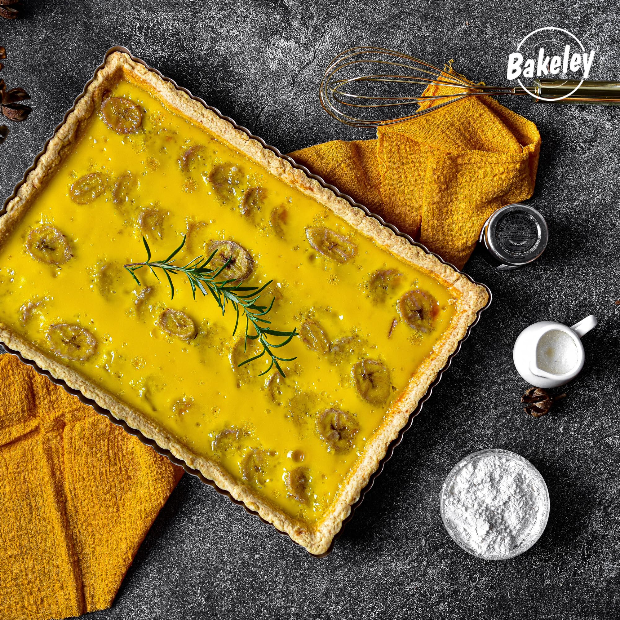 Molde rectangular para tartas, 13 pulgadas con fondo suelto extraíble, antiadherente, oblongo, para hornear quiche (dorado champán)