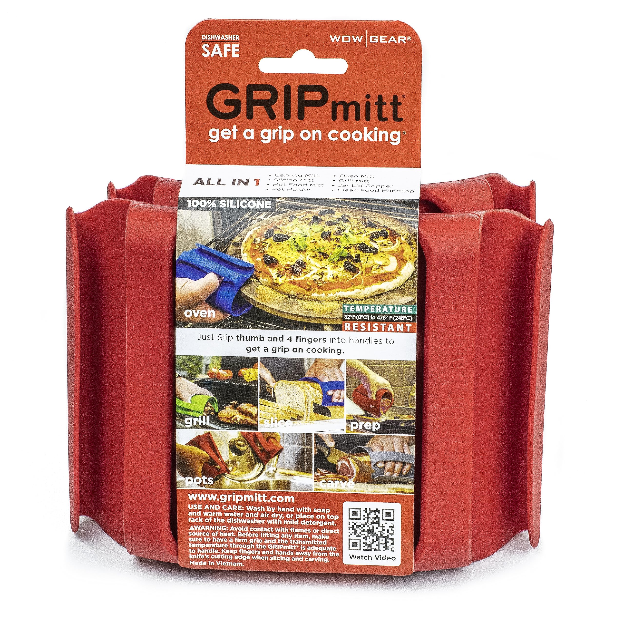 GRIPmitt Silicone BBQ & Kitchen Mitt 2-Pack Set (Medium/Large, red)