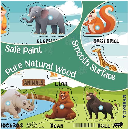 Image of Wooden Jungle Animals Eco Friendly Learning Toys Puzzle for Brain Training /jorky Cutting Puzzle for Home /School /Non-Toxic /Education Memory Games for Baby Boy and Girl