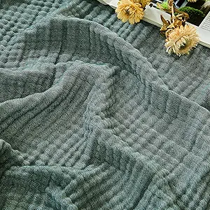 EMME Cotton Muslin Queen Blanket Bed Layering Bedspread Coverlet Breathable Gauze Soft Lightweight Blankets (Heather Forest Green, 90"x90")