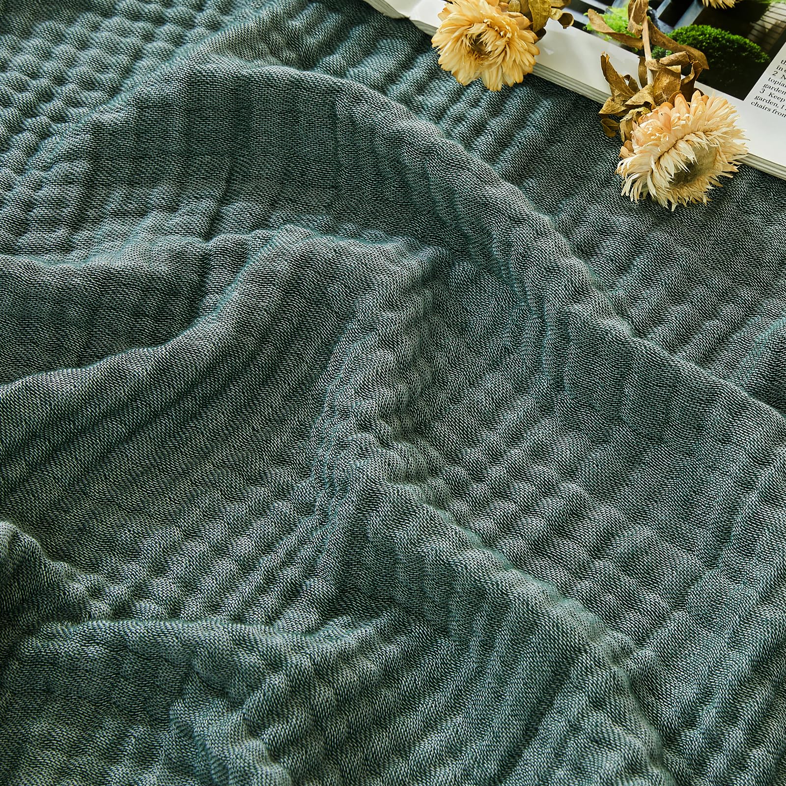 EMME Cotton Muslin Large Throw Blanket Couch Breathable Gauze Soft Lightweight Bed Blankets Adults (Heather Forest Green, 127x177cm) โ image 1