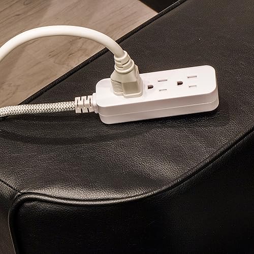 Miniatura 6 de GE Designer - Cable de extensión con protección contra sobretensiones, cable de alimentación trenzado, 15 pies, 3 tomas de tierra negro