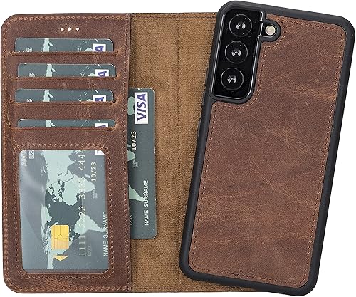 Miniatura 2 de HARDISTON Funda tipo cartera de piel auténtica hecha a mano para Samsung S22, funda magnética desmontable fuerte con tarjeteros y soporte,