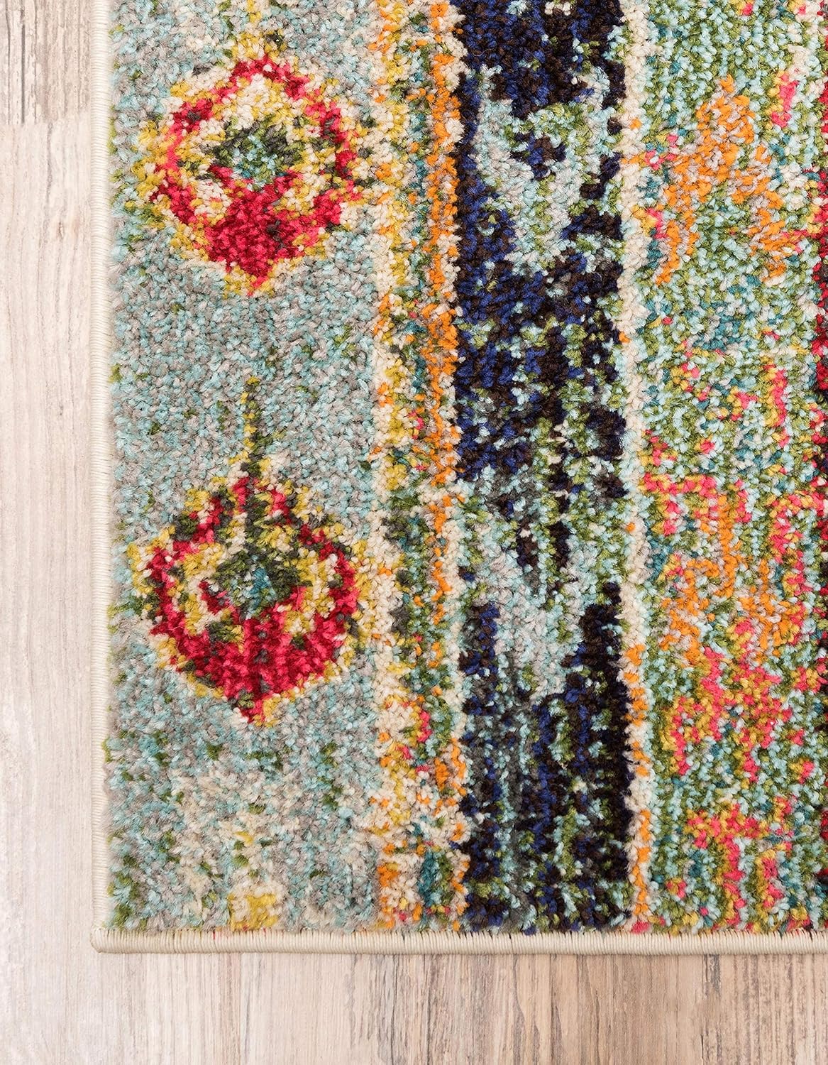 Blue and Beige Rectangular Flat Woven Synthetic Rug, 7x10 ft