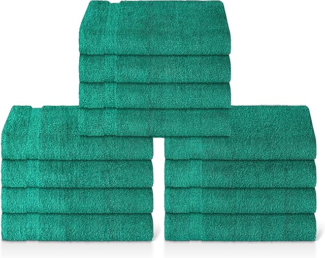 Panzy 12 or 24 Cotton Washcloths Set - 30 x 30 cm, White - 100% Ring Spun Cotton, Premium Quality Flannel Face Cloths, Highly Absorbent and Soft Feel Fingertip Towels (Green, 12)