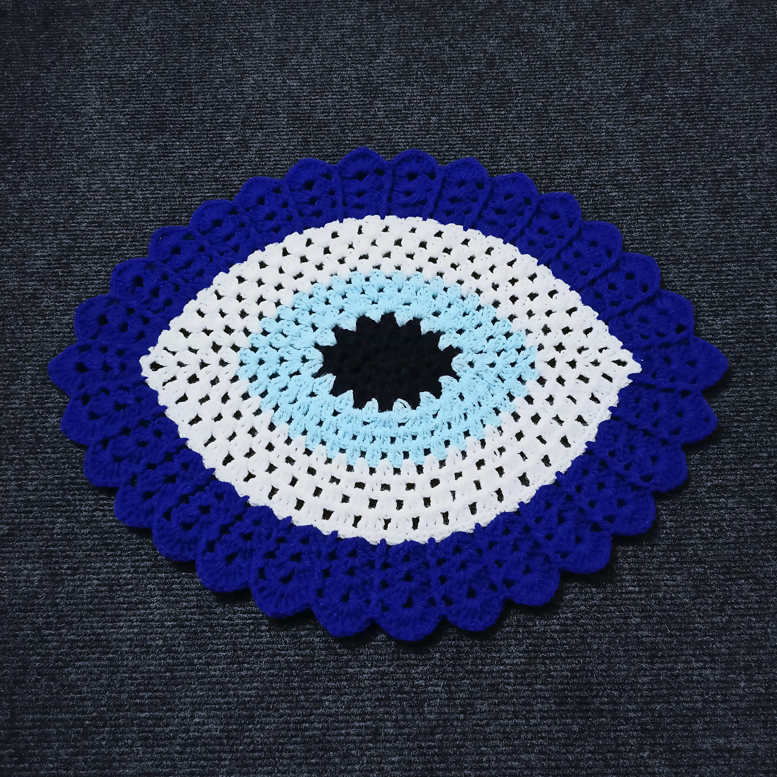 Ritika Craft® Woolen Crochet Handmade Doily/Table mat Evil Eye Design (17x14 inch) (Oval)