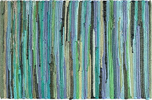 Miniatura 14 de Cotton Chindi - Alfombra de trapo, estilo bohemio, rústico, decorativa, tejida a mano, reversible, de algodón reciclado natural, para sala de estar,