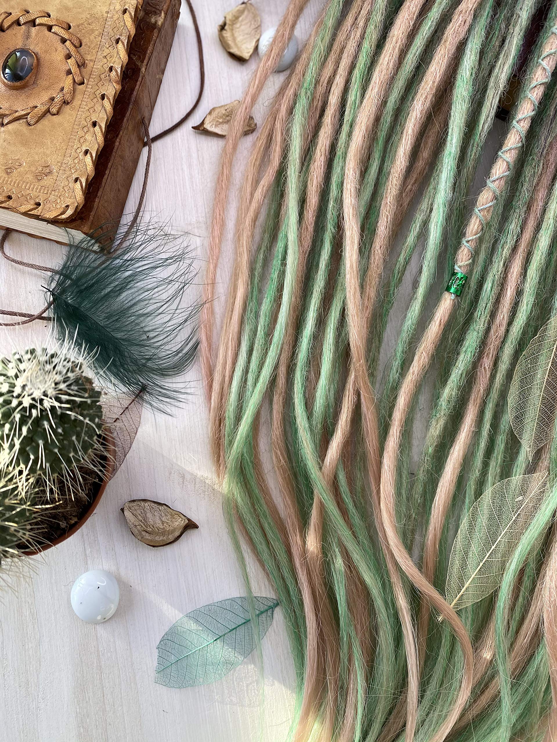 Buy Synthetic Dreads, Natural Light Brown and Green, Ombre Dreads, Synthetic dreads, de dreads