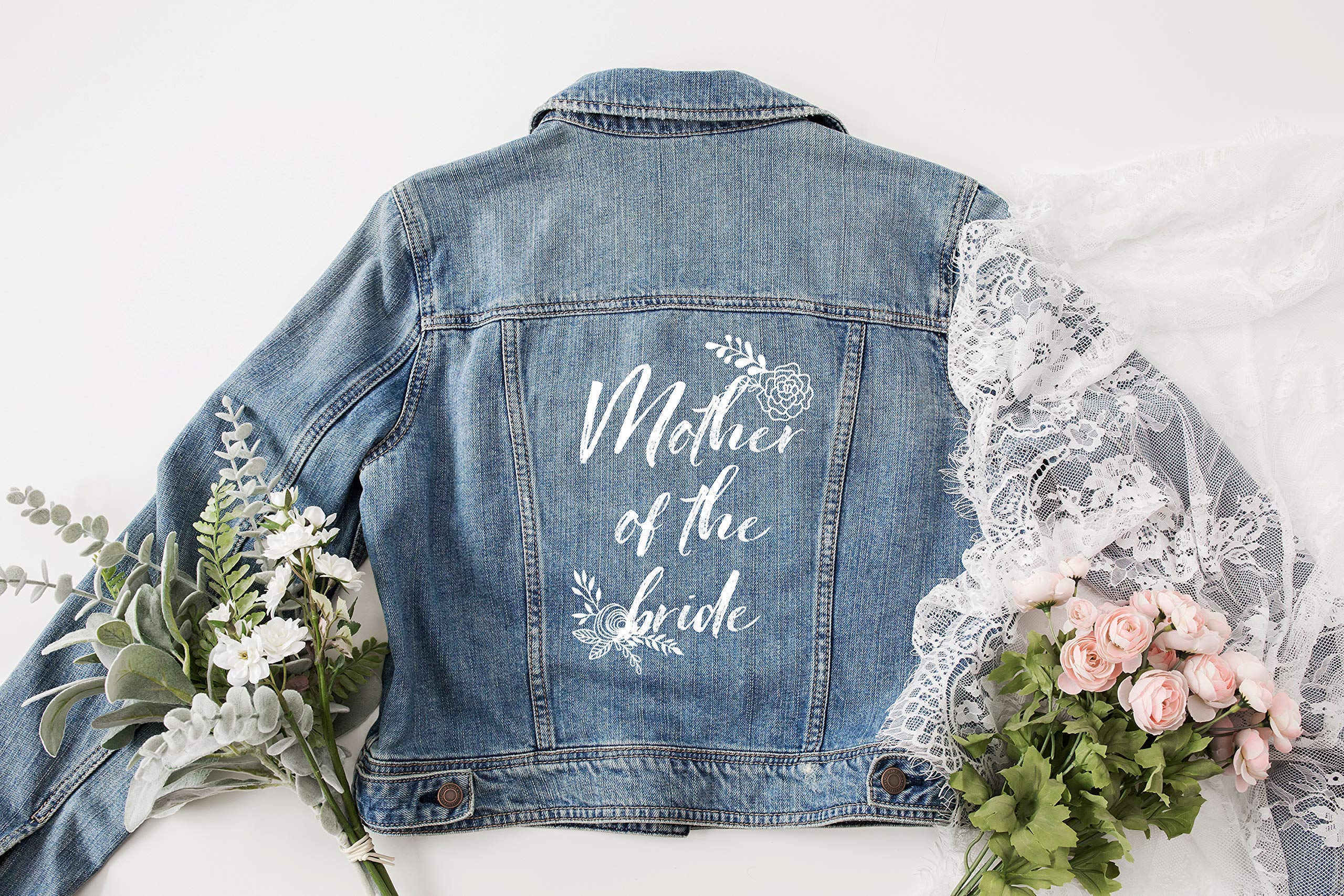 Pink PositivePink Positive Boho Wedding Denim Jackets Mother of the bride jacket Bridesmaid Denim Jacket Miss to Mrs