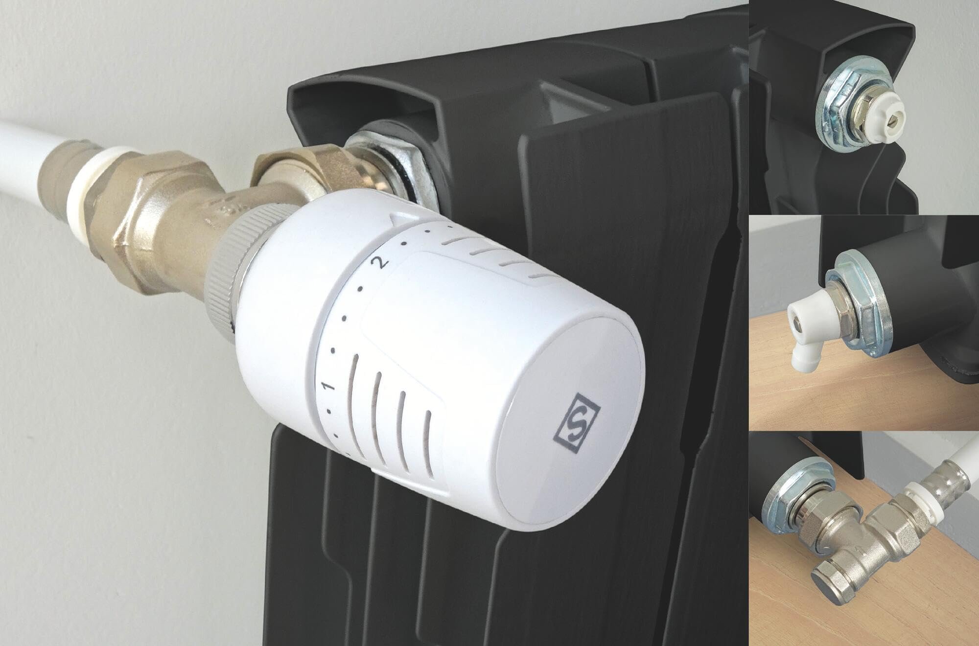 SOMATHERM FOR YOU - Kit con Cabezal Termostático T302 Soporte Universal Completo Blanco | Equipa fácilmente tu radiador con este kit completo con grifo termostático, estético y ergonómico.
