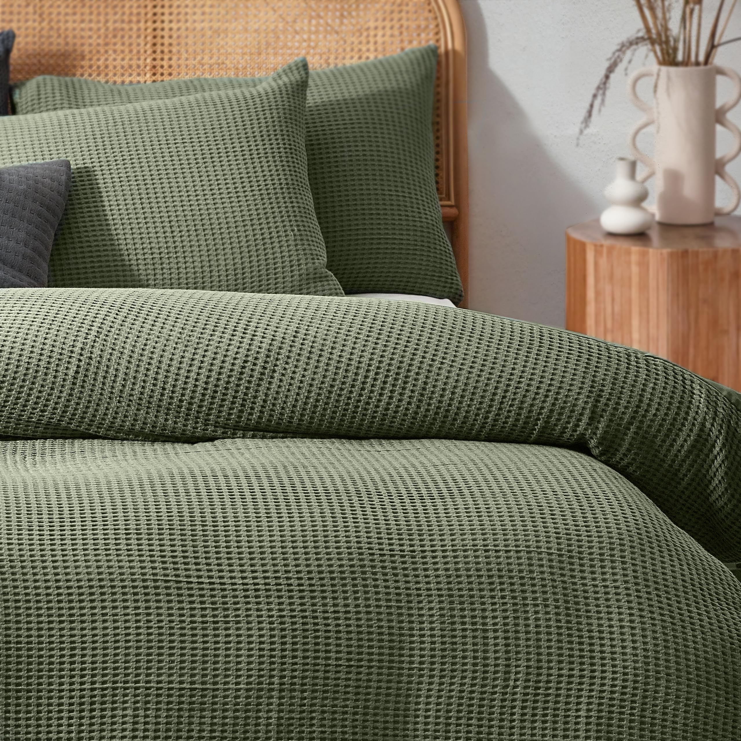 Furn. Yard Chunky Waffle Cotton Duvet Cover Set - Textured Waffle Weave OEKO-TEX Certified (Eucalyptus - King) - Image 2