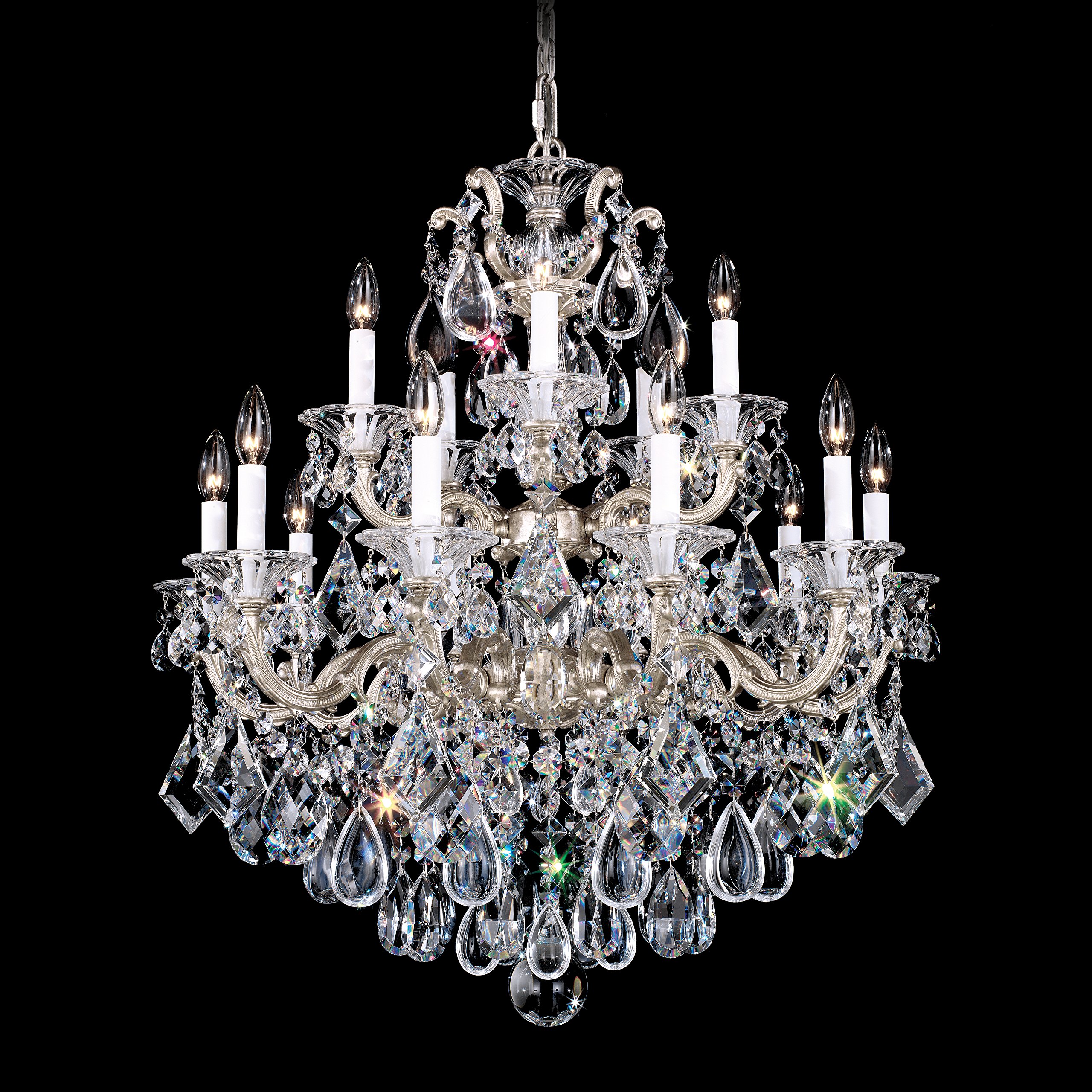 Schonbek Signature 5075-48, La Scala 15 Light 28in x 32in Chandelier in Antique Silver with Clear Heritage Handcut Crystals