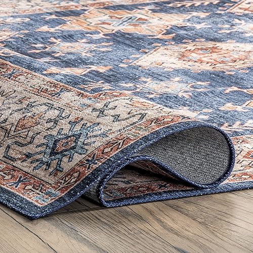 Miniatura 6 de nuLOOM Finley - Alfombra de área ultra fina, lavable a máquina, estilo vintage, envejecida, 8 x 10 pies, azul marino