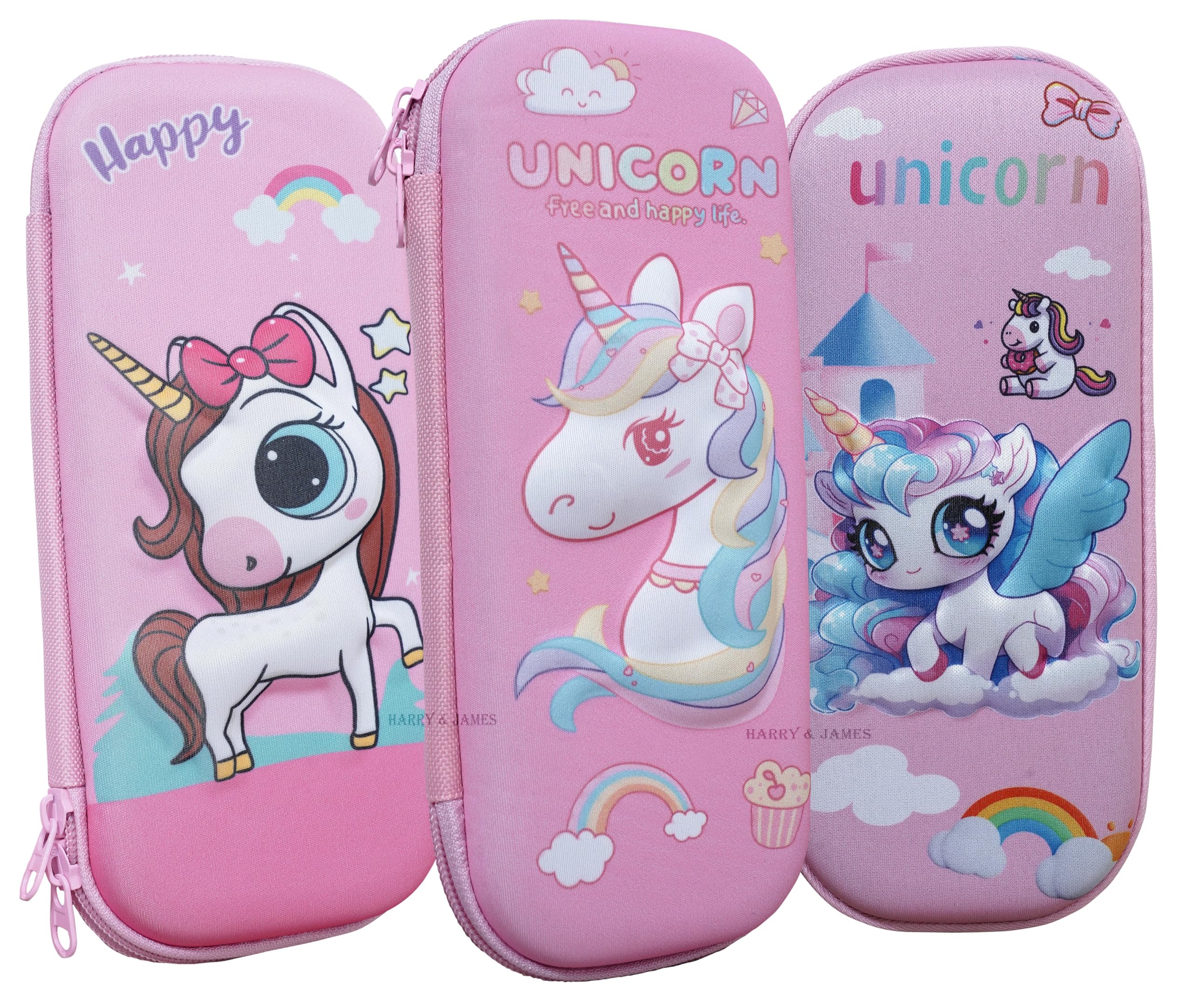 HARRY & JAMES® 3D Cover EVA Unicorn Theme Pencil Case Big Capacity Pink Pencil Pouch Bag Compass Box School Pouch for Students Kids Pen Holder Unicorn Pencil Pouch for Girls, Boys Kids & Childrens