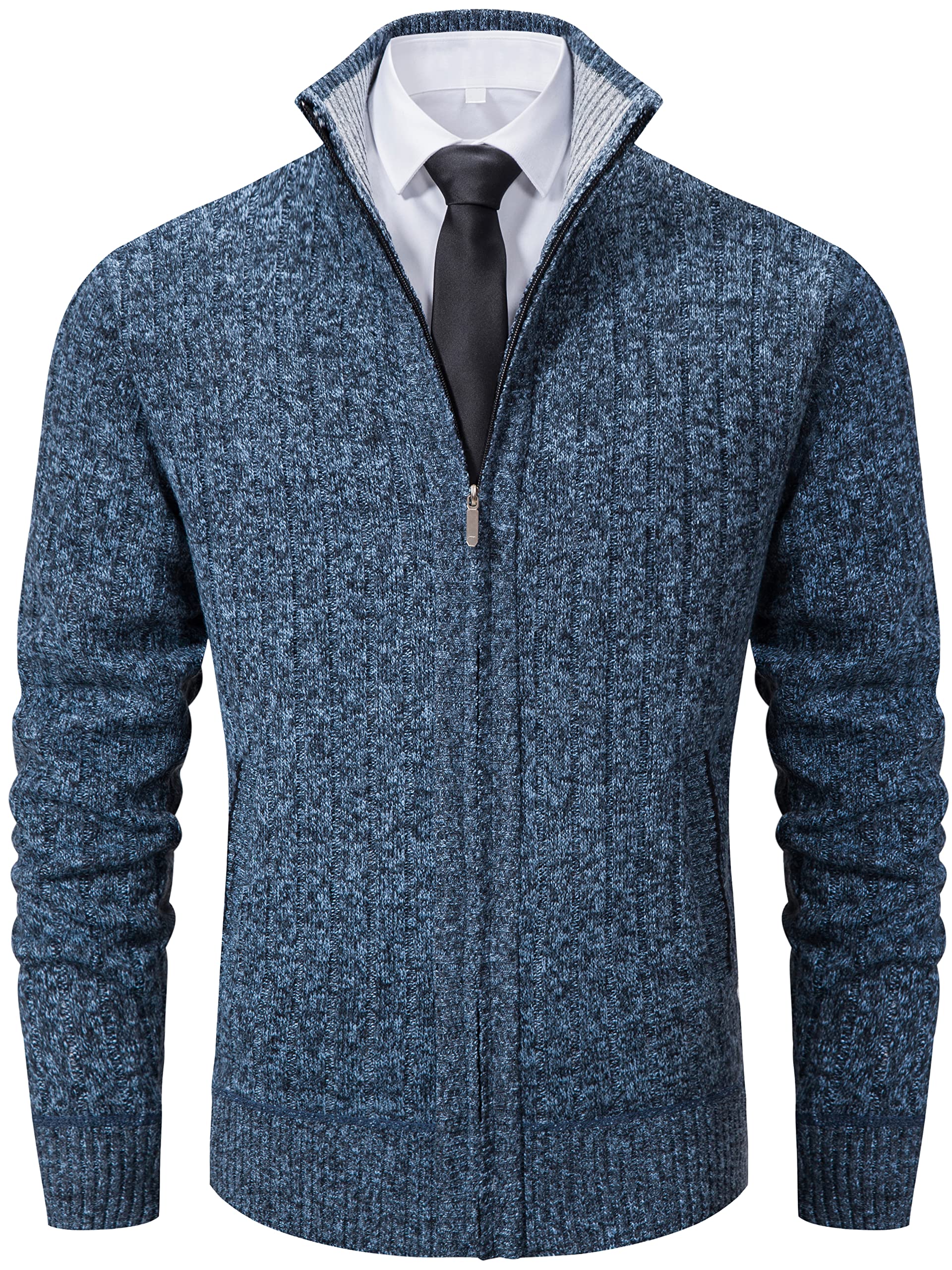 Men's Fitted Ribbed Zip-Up Cardigan with Stand Collar - Stylish & Comfortable Knitwear main image 1