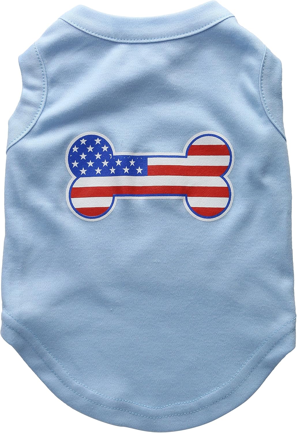 Pet Dog & Cat Shirt Screen Printed, Bone Shaped American Flag Baby Blue MD (6-10 lbs.)