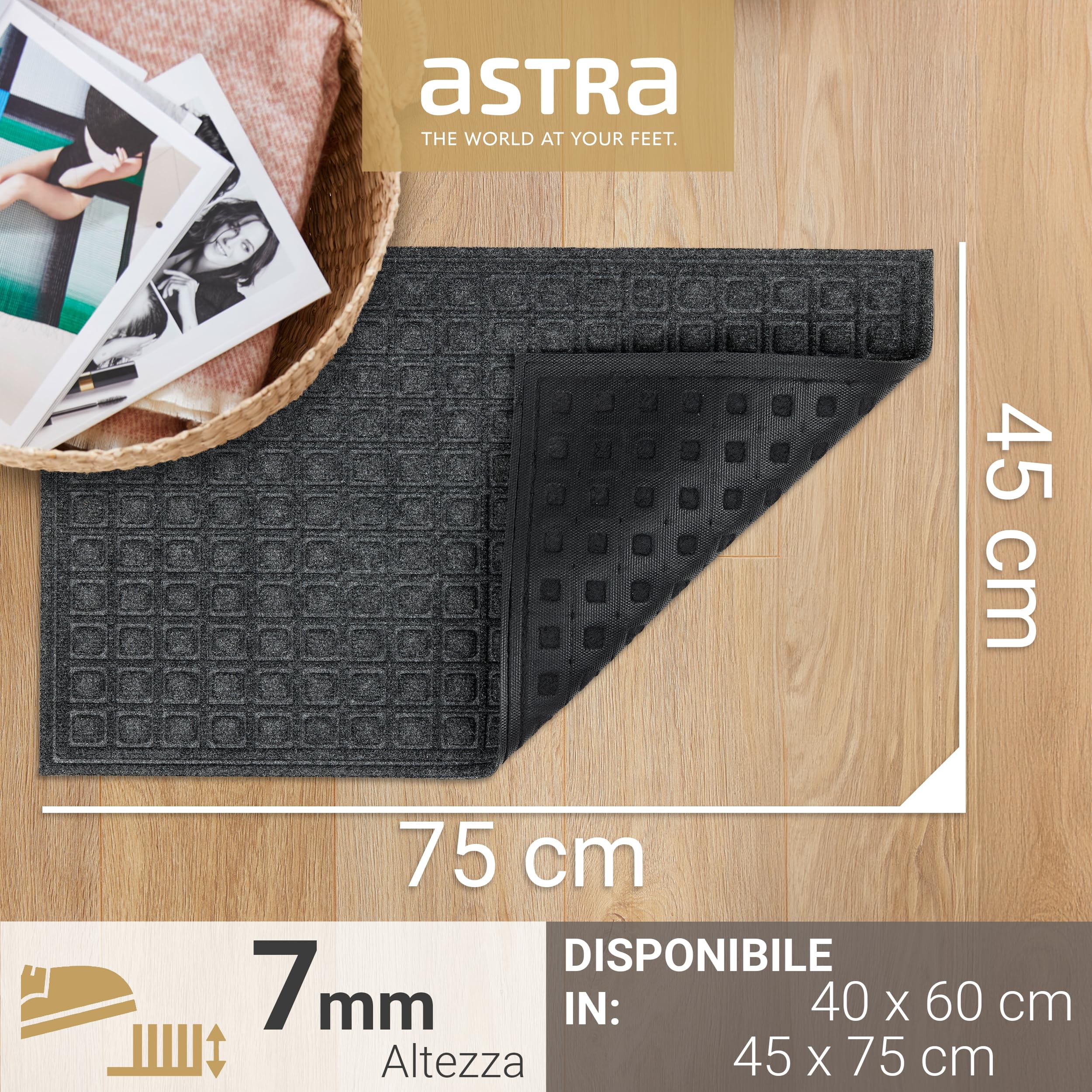 Astra Zerbino antiscivolo per esterni - Tappetino antipolvere resistente alle intemperie - Tappeto per porta d'ingresso antisporco - Set di 2 45 x 75 cm - box grigio
