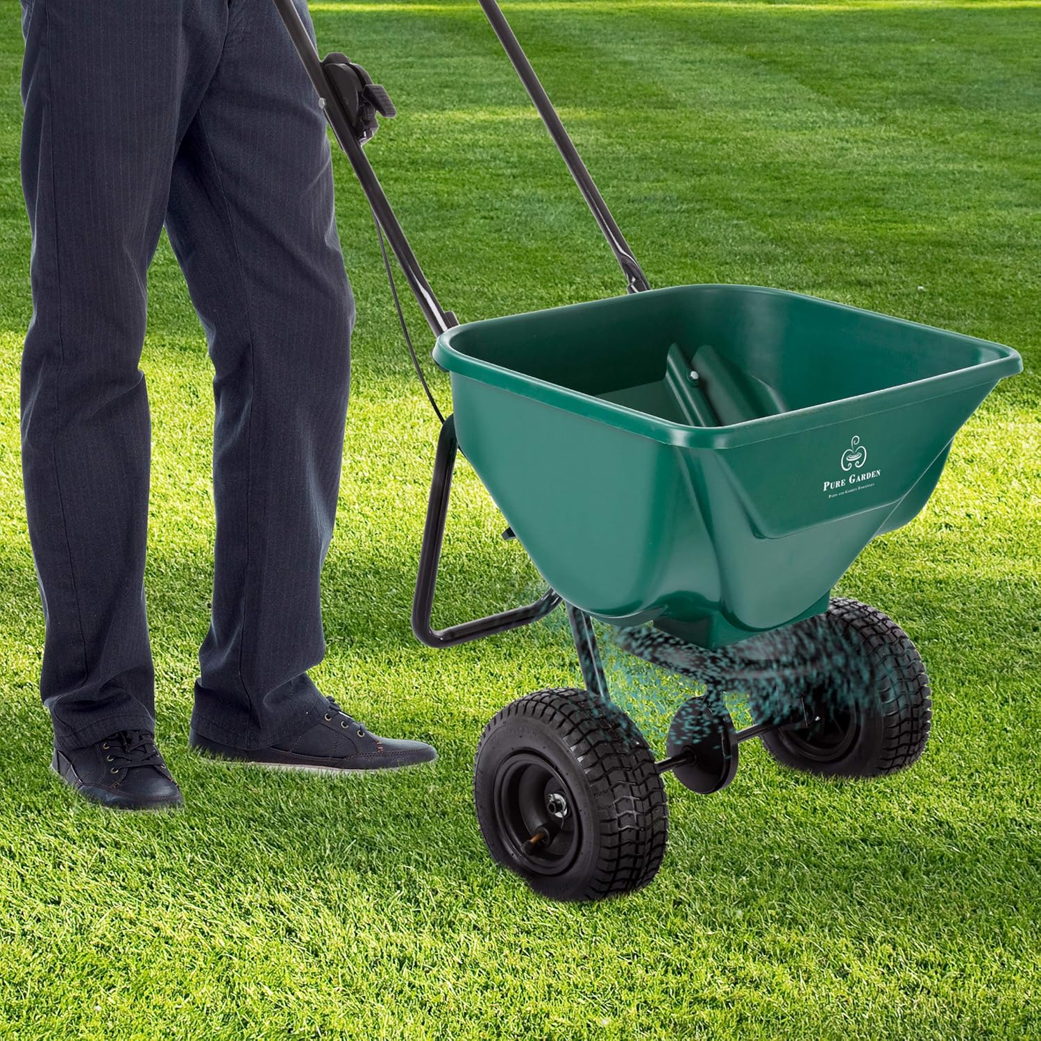 Pure Garden 50-LG1081 Lawn and Garden Spreader-66 Pound Capacity Walk Behind Rotary Broadcast Dispenser for Fertilizer Grass Seed, Sand and Salt : Patio, Lawn & Garden