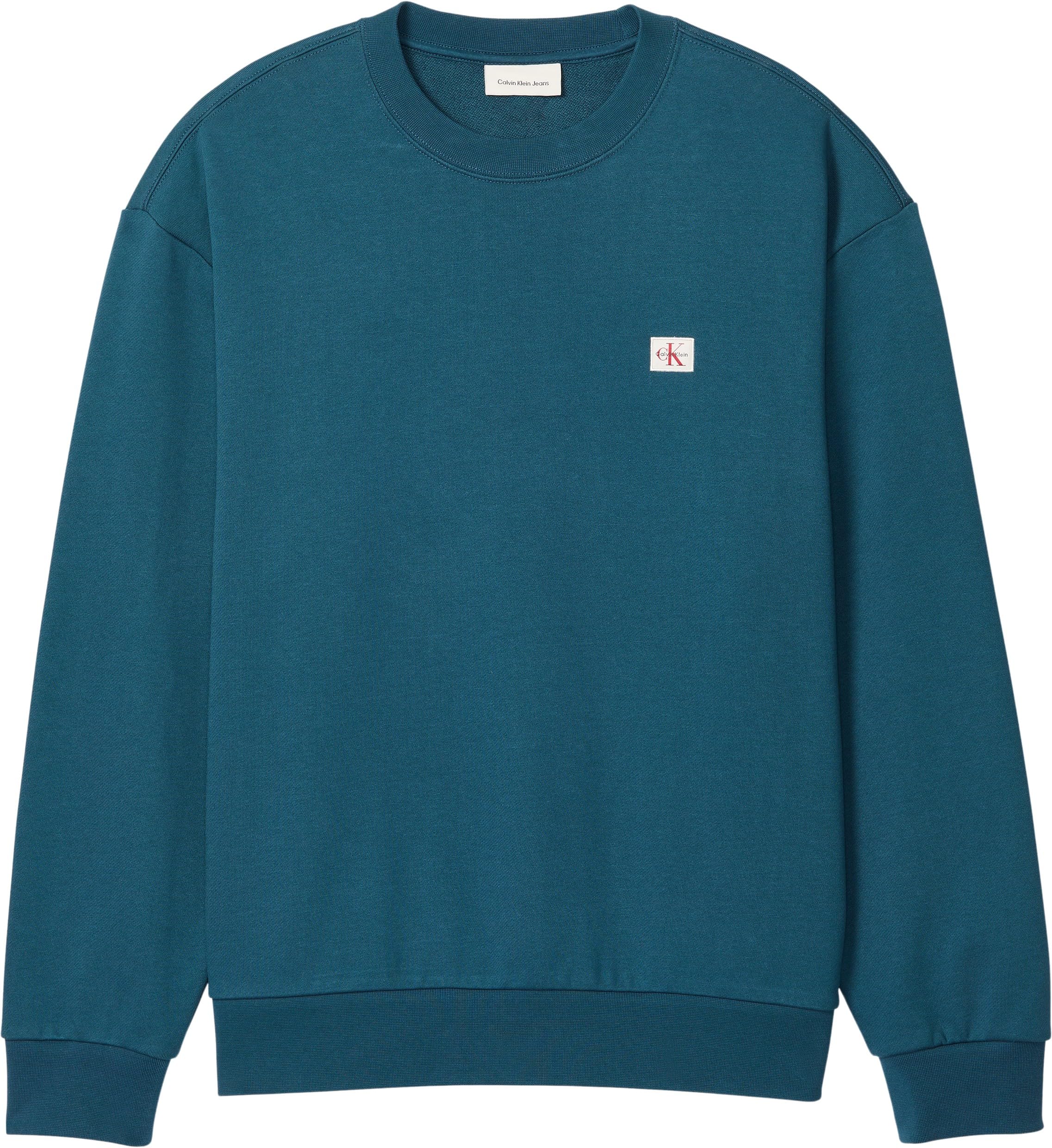 Calvin Klein Męskie bluzy LS 350TERRY EU WHSL BADGE CREWNE LV04RC273G, NIEBIESKIE (Navy Teal), XL, Niebieski (granatowy morski), XL