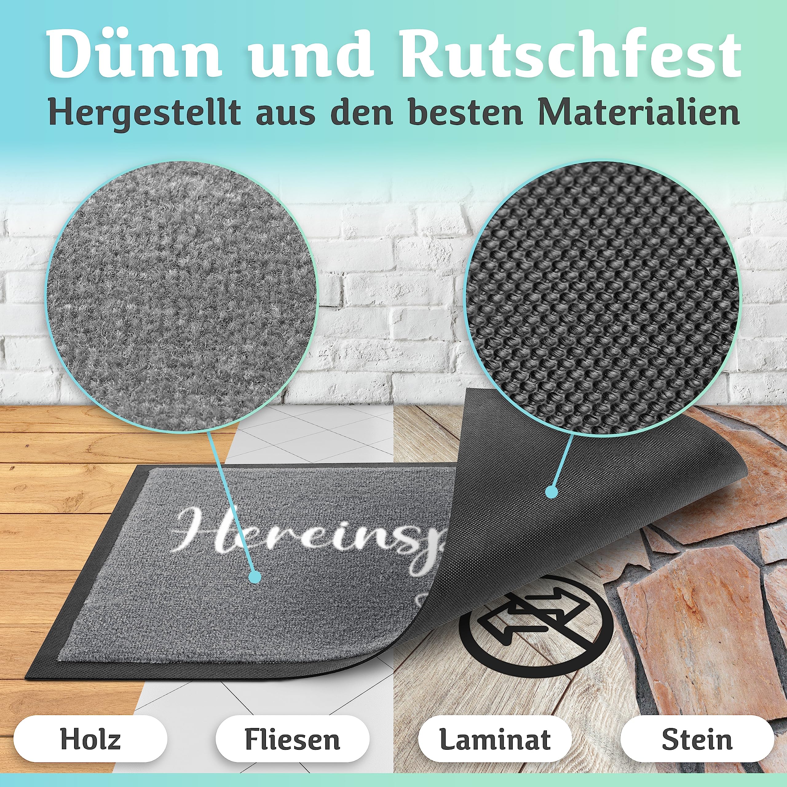 Bodenständig Hereinspaziert Fußmatte [Waschmaschinenfest] in 40x60cm - optimale Größe für die Haustür. Schmutzfangmatten innen, Welcome mat Spruch und Herz
